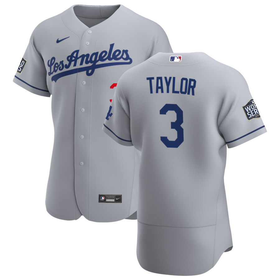 Los Angeles Dodgers 3 Chris Taylor Men Nike Gray Road 2020 World Series Champions Authentic Team MLB Jersey